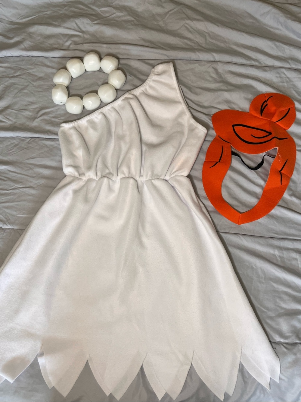 Wilma from the Flinstones  Costume with Orange hair and necklace